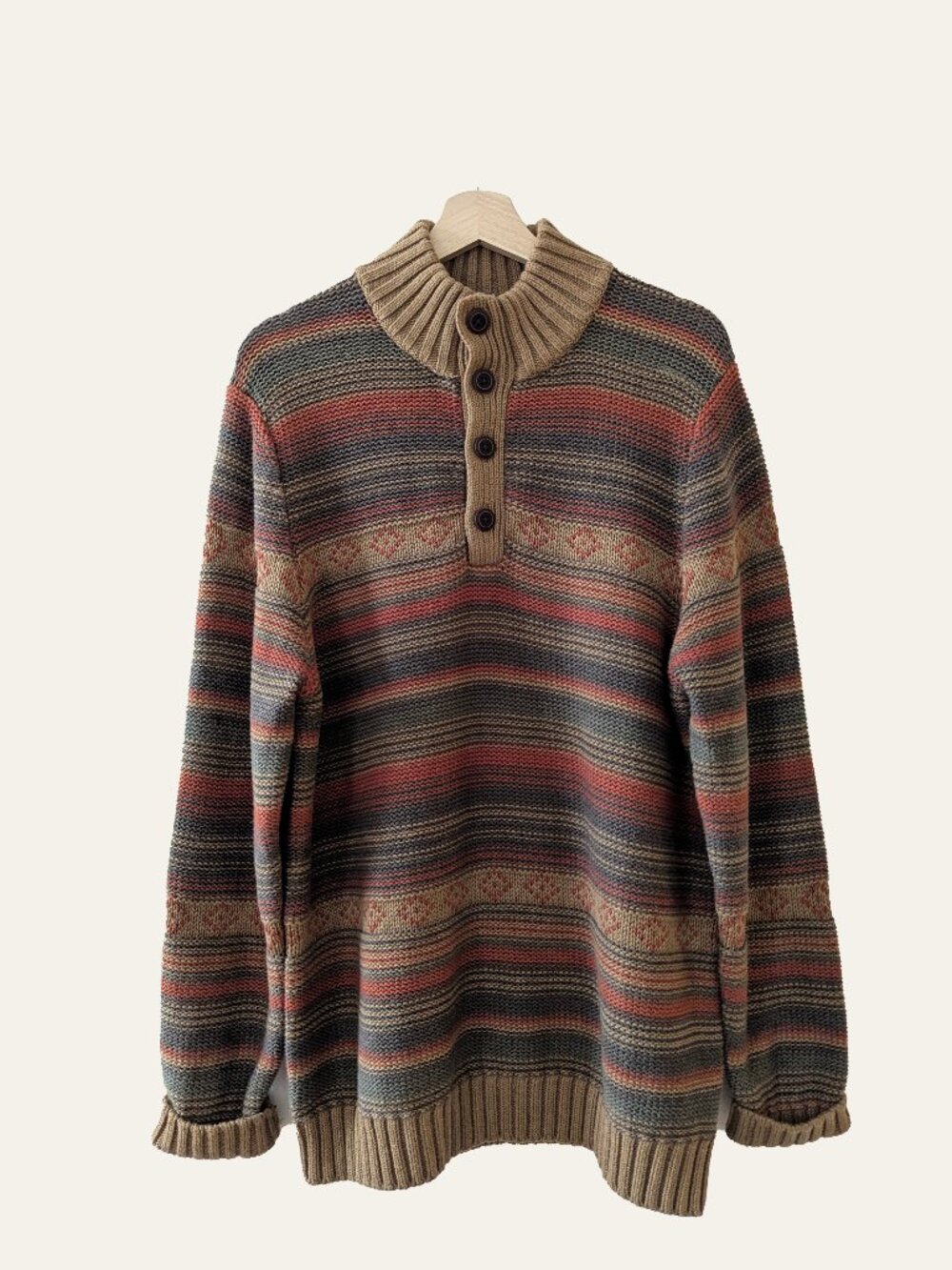 G.H. Bass & Co Men's Cotton Striped Mock Neck Sweater L